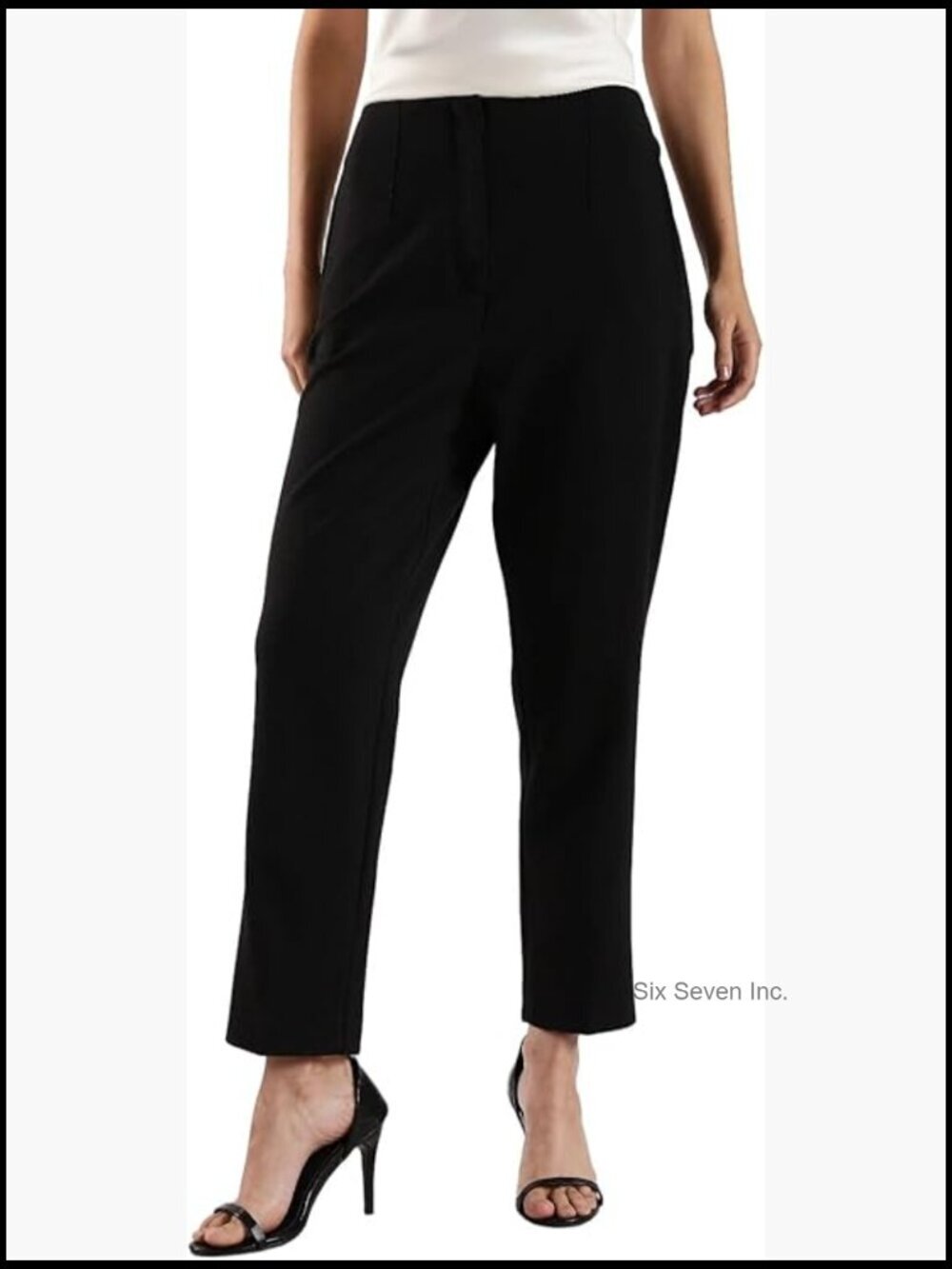 Ponte Cropped Straight Pants - High Rise, Welt Pockets, Pressed Creases